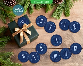 Snowy Blue 12 Days of Christmas Gift Tags with Gift Poem | Digital Printable Tags, Labels, or Stickers for 12 Days of Christmas Gifts CT012