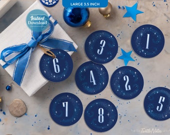 Large Hanukkah Gift Tags: Snowy Blue 8 Nights Stickers (Digital Printable) CT012