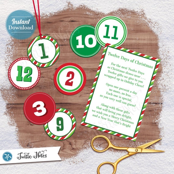 Red & Green Twelve Days of Christmas Gift Tags With Gift Poem - Etsy
