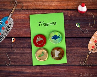 Minnesota Fishing Themed Bottle Cap Magnets #16 | Set of 4 | MN Gift | Hand Crafted | BCM306