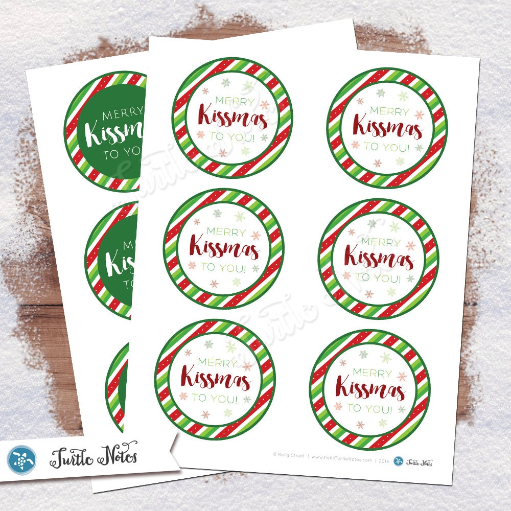 2 Printable Merry Kissmas Gift Tags | 3" Red, White and Green Candy Stripe - Etsy