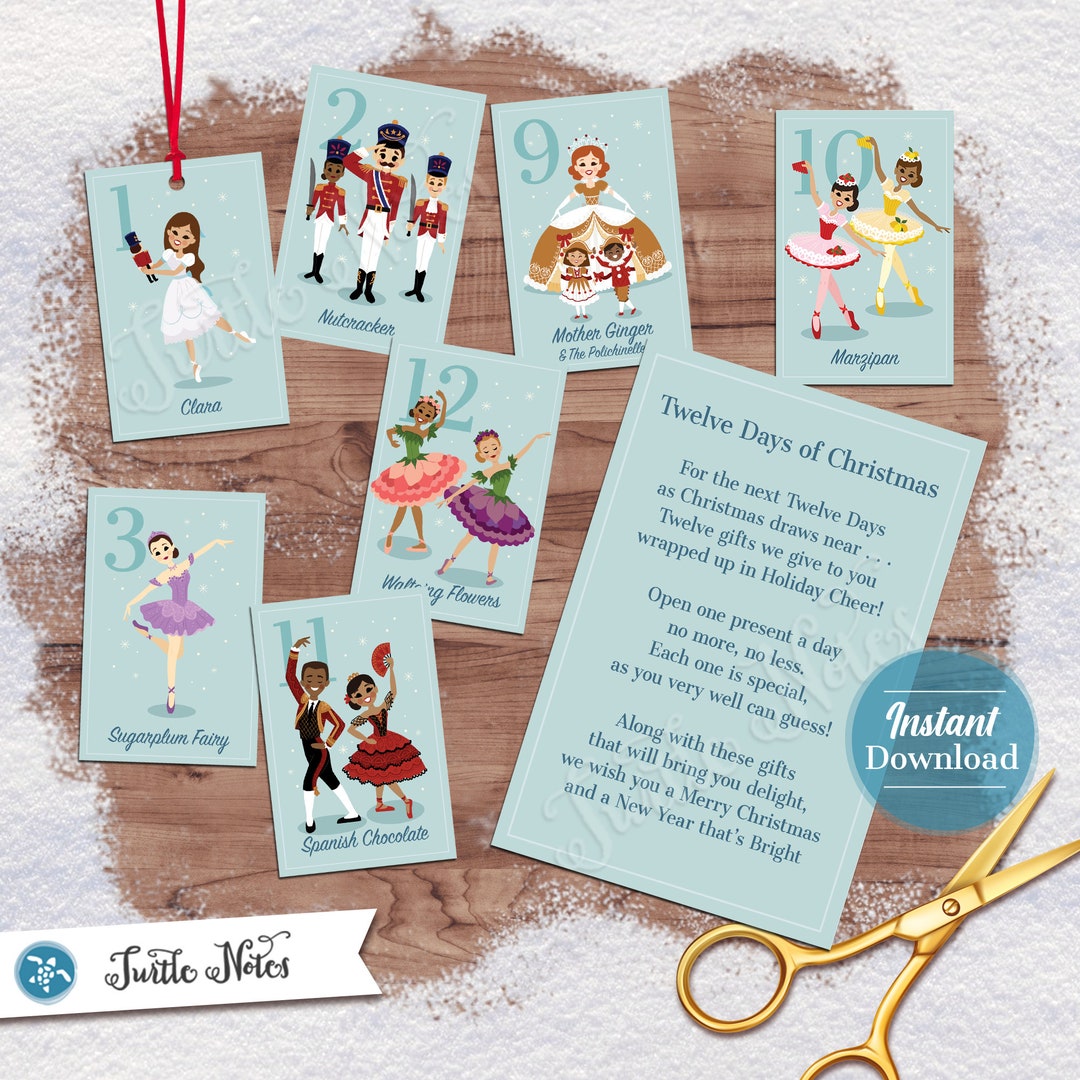 Light Blue Nutcracker Themed 12 Days of Christmas Gift Tags Etsy