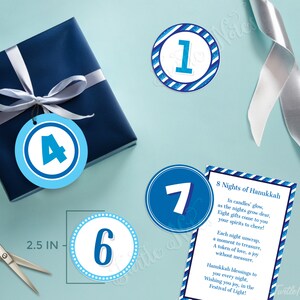 Blue 8 Days of Hanukkah Gift Tags with Gift Poem Digital Printable Tags, Labels, or Stickers for 8 Days of Christmas Gifts CT012 image 2