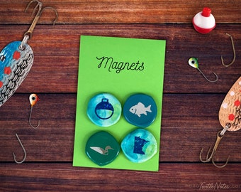 Minnesota Fishing Themed Bottle Cap Magnets #18 | Set of 4 | MN Gift | Hand Crafted | BCM306