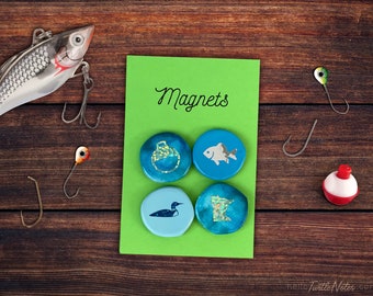 Minnesota Fishing Themed Bottle Cap Magnets #20 | Set of 4 | MN Gift | Hand Crafted | BCM306