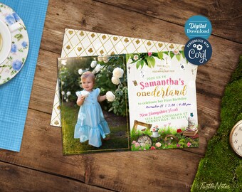 Alice in Wonderland Birthday Invitation: Onederland Theme (Digital Download, Editable in Corjl)