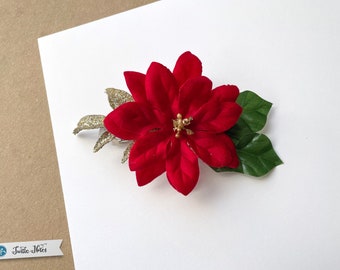 Elegant Velveteen Poinsettia Hair Clip | 3in French Barrette | Hand Crafted