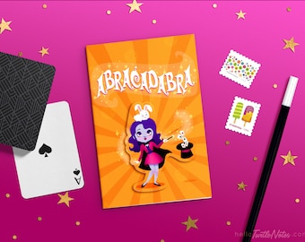 Have a Magical Birthday Greeting Card  |  Female Magician with White Rabbit | Abracadabra | Birthday Card for kids | Girls