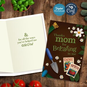 Carte de fête des mères modifiable sur le thème du jardin – Carte de jeu de mots végétal imprimable pour maman, grand-mère ou belle-mère