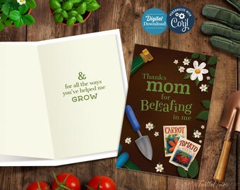 Tarjeta editable para el Día de la Madre con diseño de jardín: Diseño con juego de palabras sobre plantas (Descarga digital, editable en Corjl)