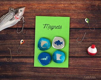 Minnesota Fishing Themed Bottle Cap Magnets #13 | Set of 4 | MN Gift | Hand Crafted | BCM306