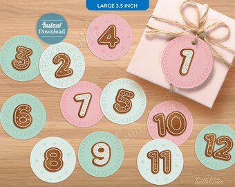 Gingerbread Pink and Mint 12 Days of Christmas Gift Tags & Gift Poem | Printable Tags, Labels, or Stickers 12 Days of Christmas Gifts CT012