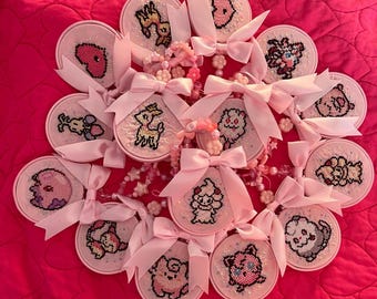 Perchero de pared de punto de cruz Pokémon tipo hada rosa/tipo kawaii