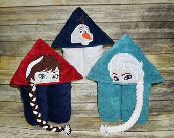 name embroidery available Anna or elsa hooded towel