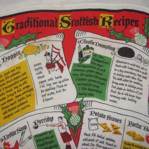 Vintage Schottland Souvenir Geschirrtuch - Traditionelle schottische Rezepte - einige Markierungen - weiches Material