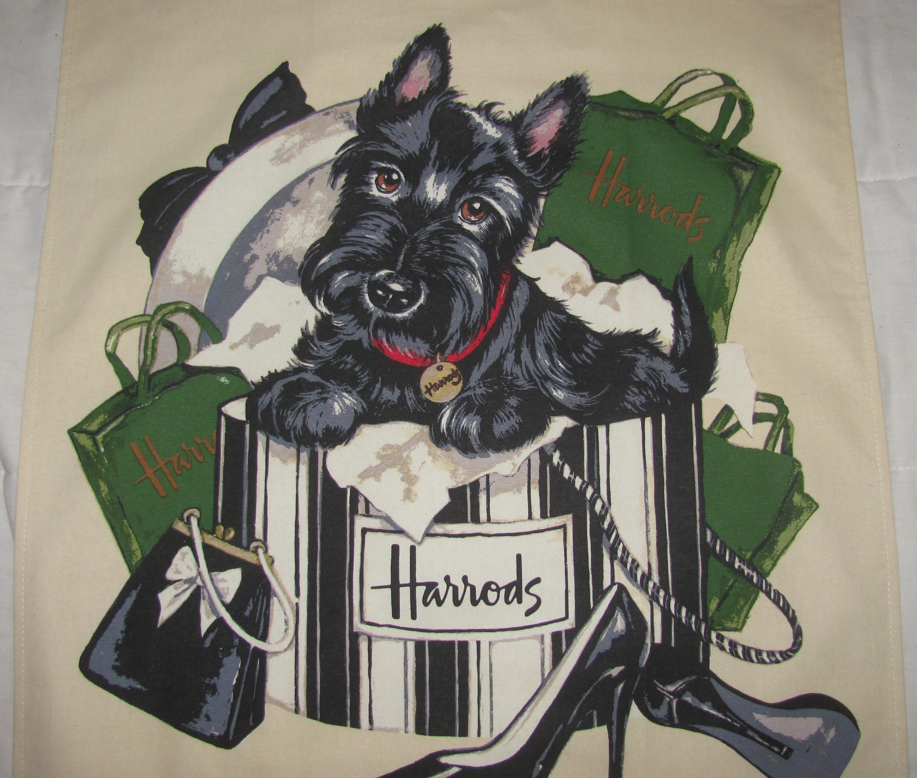 Vintage Cotton Harrods Souvenir Tea Towel Adorable Scottish