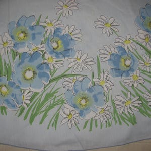 Vintage Vera Neumann Round Cotton Table Cloth - Blue with Blue and White Flowers - Floral Tablecloth