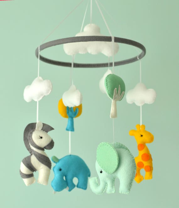 Baby Nursery Animal Mobile / Felt Baby Mobile / Safari Mobile Etsy