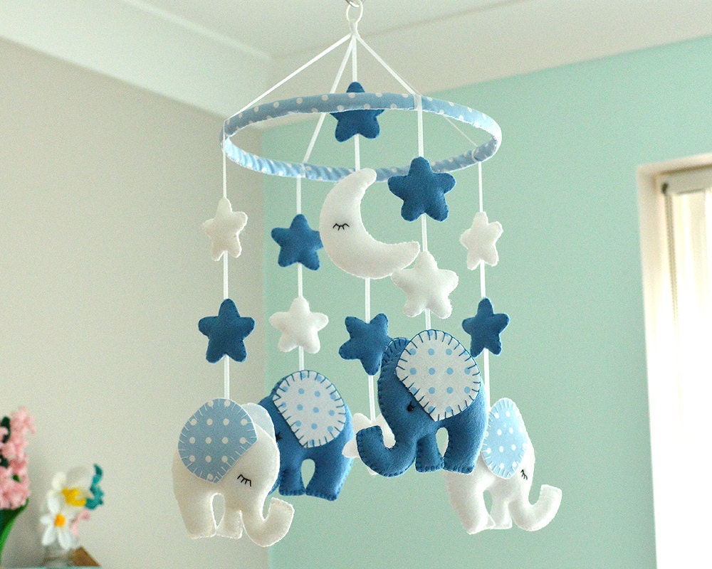 Blue Elephant Baby Mobile Elephant Nursery Mobile Baby Etsy