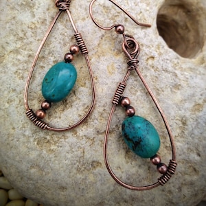 Copper Teardrops & Turquoise Earrings