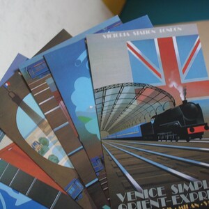 Venice Simplon Orient Express Set van zes ansichtkaarten in presentatieportemonnee. Perfect om in te lijsten. Door Pierre Fix-Masseau, Franse posterkunstenaar