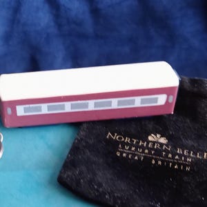 Orient Express Northern Belle Train Shaped Keyring in the Oringinal Gift Bag. Wooden Pullman Compartment .   Vintage Travel Idea