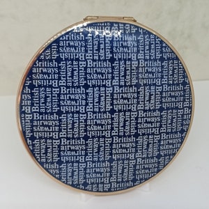 British Airways Powder Compact Mirror. Aeronautical c1970&#39;s . Collectable Vanity. Navy Blue and White Logo Design
