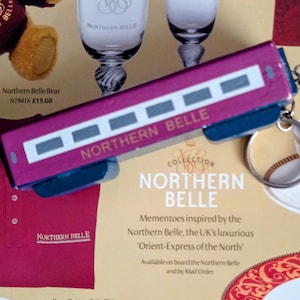 Orient Express Northern BelleTrain Shaped Keyring. Wooden Pullman Compartment .   Vintage Gift Idea