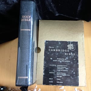 Holy Bible in Black Leather , Gilt Edged Pages and in the Original Box. Published Cambridge University Press. Church of England. c1970s