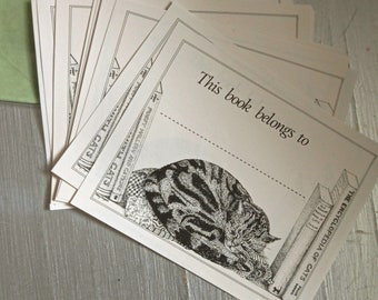 Black Cat Ex Libris Bookplates, Set of 16 , Unused. Charming Gift for a Book Lover