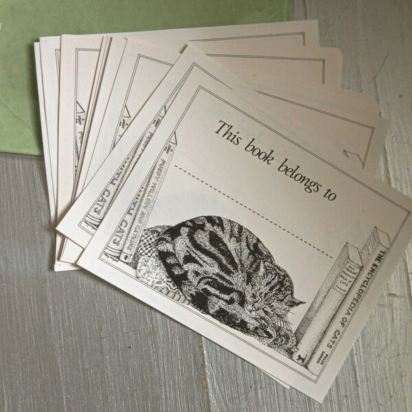 Black Cat Ex Libris Bookplates, Set of 16 , Unused. Charming Gift for a Book Lover