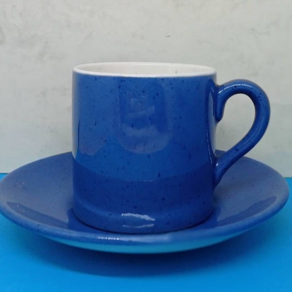William Moorcroft Powder Blue Demi Tasse Cup & Saucer c1920s . Antique Pottery. Liberty of London. 5 Sets Available