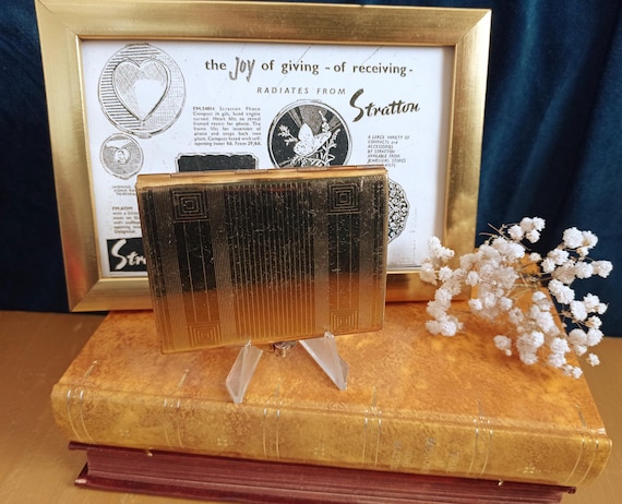 Gold Tone Rectangular Stratton Powder Compact  Op… - image 1