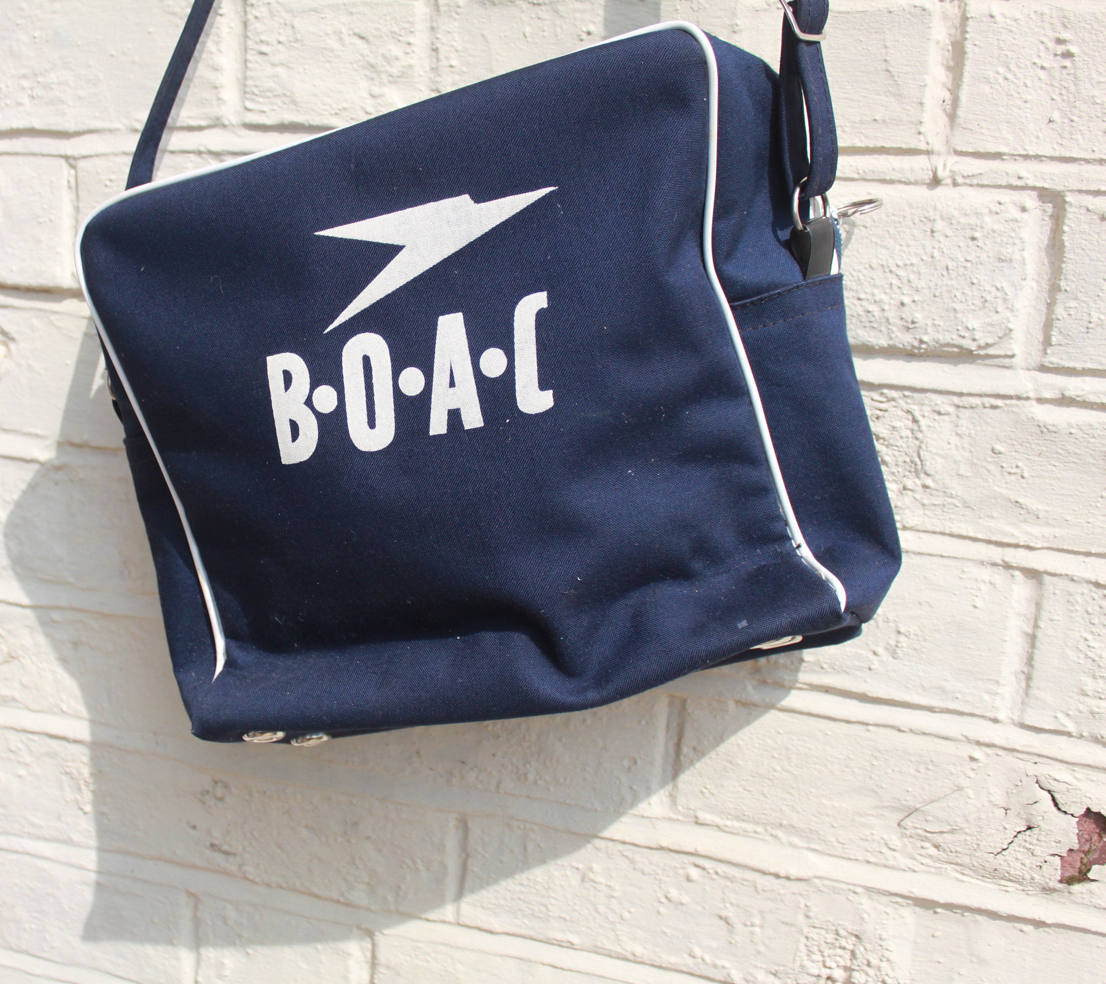BOAC Flight Bag C1960s. Classic White on Blue . British Overseas