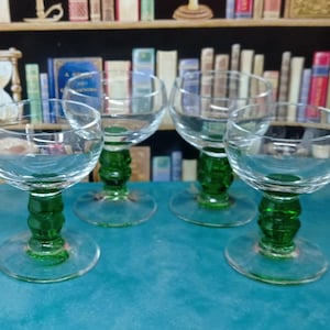 Set of 4 Absinthe Green Stemmed Small Glasses 1950s Kitsch Barware Perfect Vintage Gift. Absinthe Theme