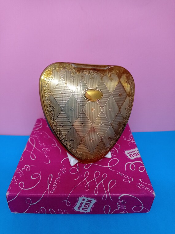 Valentine's Heart Shaped Gold Powder Compact. Che… - image 7