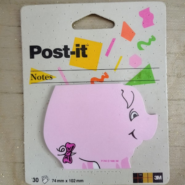 Pink Pig Shaped Post It Notes c1986. Brand new and sealed. Deadstock.