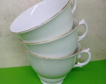 Colclough Harlequin Ballet Pale Green Vintage Fine Bone China Cups. Set of Three. Orphan Teacups. c1930s