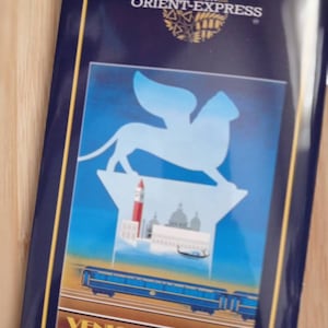 Venezianisches Pappon-Orient-Express-Karte, Papier Ephemera vom berühmtesten Zug der Welt. Europas größte Eisenbahnreise.