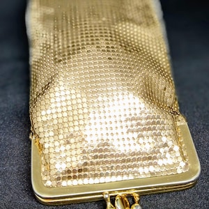 Whiting and Davis Gold Mesh Long Line  Handbag. Vintage Evening Bag. Luxury Evening Chic with two sections. Hand held clutch. USA Brand.