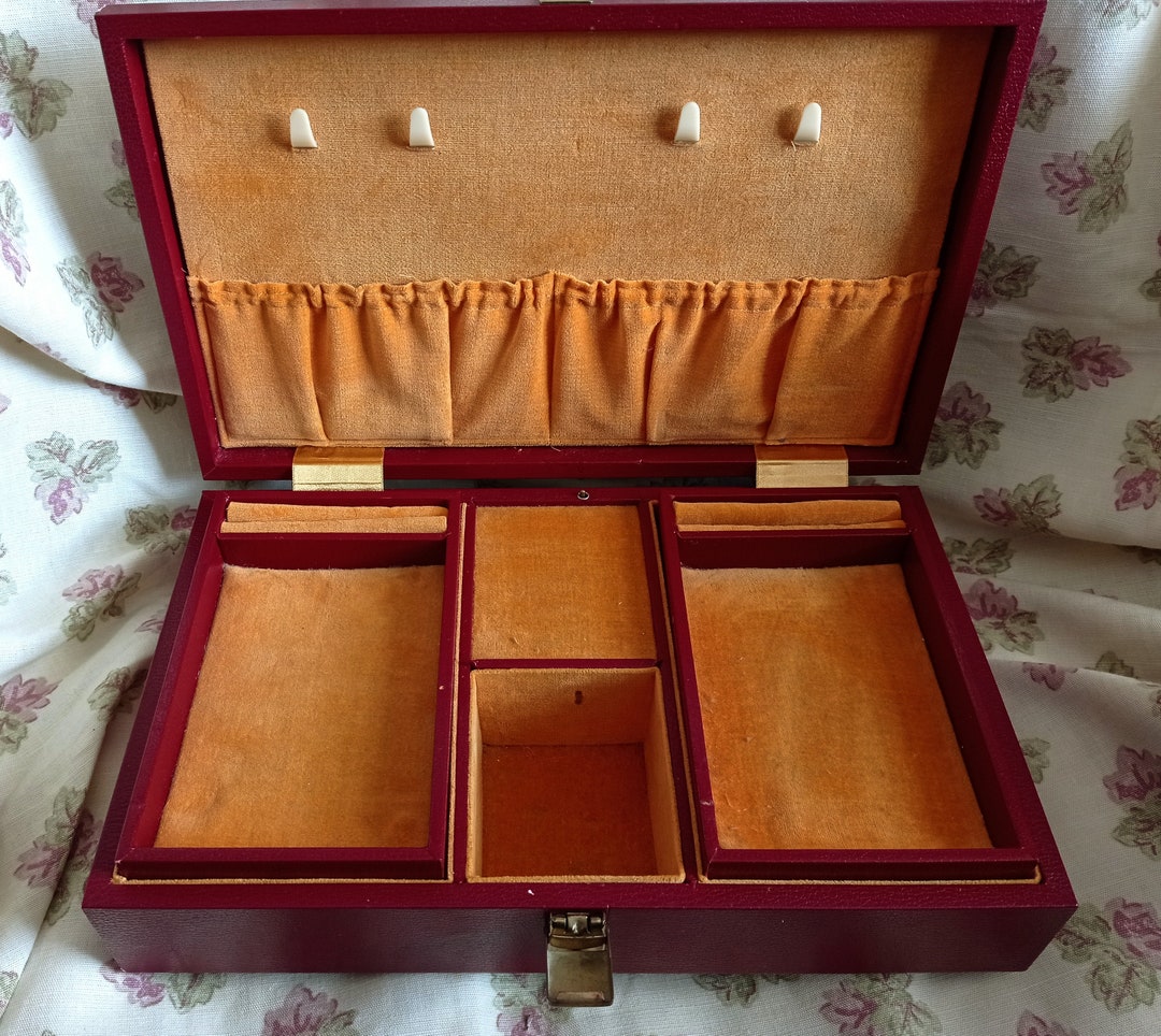 Musical Jewellery Box in Burgundy Red. by Tallent of Old Bond Street