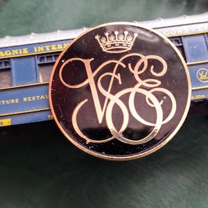 Venice Simplon Orient Express Large Enamel Pin Badge. Gold on Navy Black Luxurious Design. 4.5cm Size