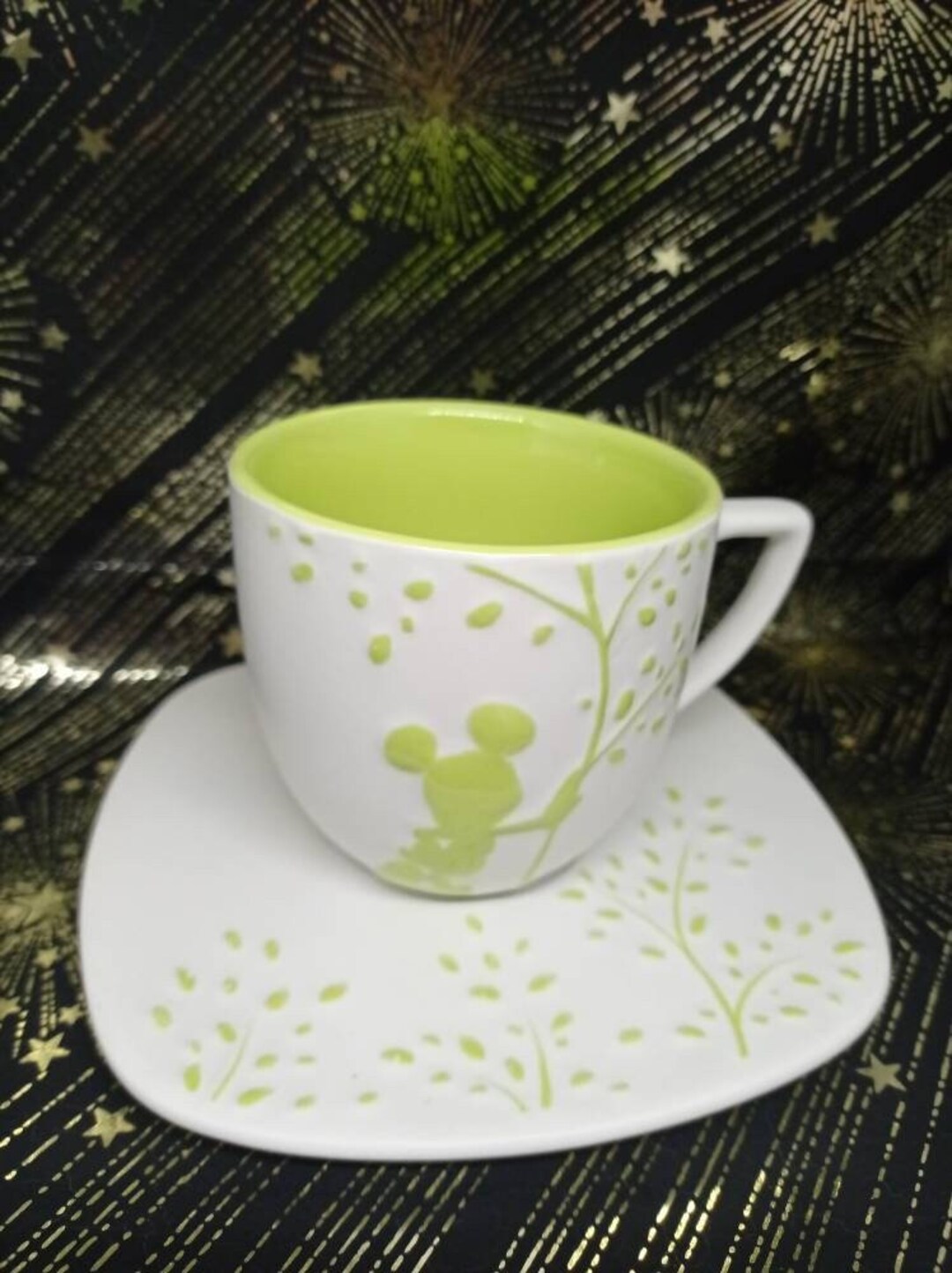 Mickey Mouse Disney Cup and Saucer. Lime Green and White Etsy