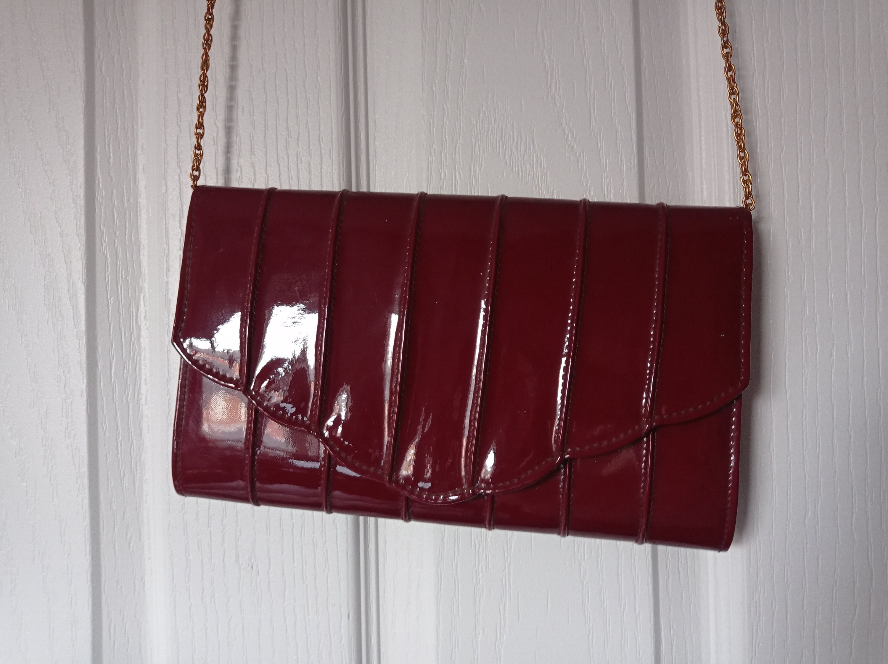 Oxblood Clutch, Envelope Clutch Bag with Silver Tone Chain Strap, Maroon Leather Purse, Slim Clutch Wallet, Evening Clutch, Clutch Handbag