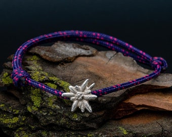 Edelweiss (mountain lion) flower brazalet 925 silver, paracord bracelet, climbing bracelet, gift for climber  climbing jewelry