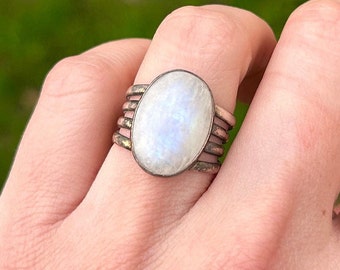 Vintage moonstone ring sterling silver 925 size 6 crystal handmade