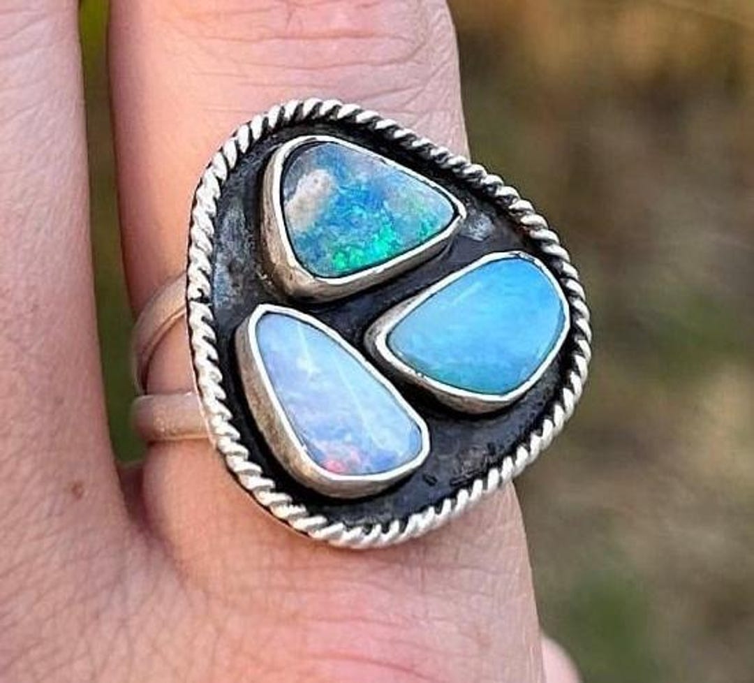Australian Lightning Ridge Opal Ring: Handmade Sterling Silver ...