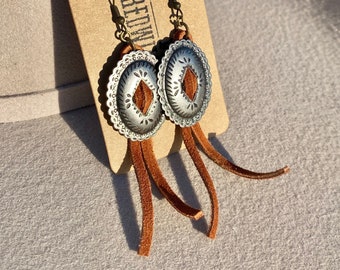 Western Concho & Fringe earrings, gifts for her, rodeo earrings, western fashion, western earrings, Concho earrings, fringe earrings, punchy