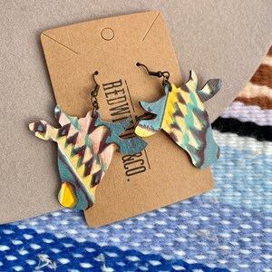 Western Geo Cow Earrings, Gifts for Her, Birthday Gifts for Her, Western Earrings Dangling, **Colors may vary slightly!**