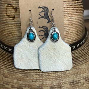 Western Cowhide, Cow Tag Earrings, gifts for her, western jewelry, rodeo earrings, NFR fashion, boho earrings, anniversary gift, cowgirl